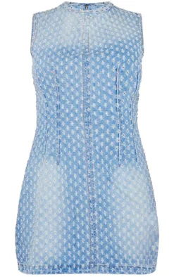 Petite Textured Denim Sleeveless Mini Dress-PrettyLittleThing Hot