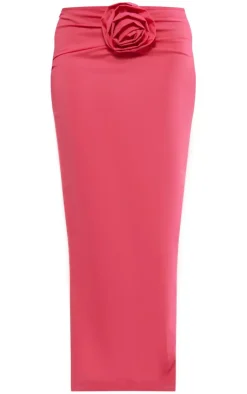 PrettyLittleThing Petite Low Waist Midaxi Skirt With Flower Detail Bright Pink