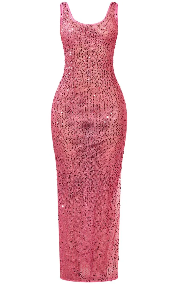 Petite Sequin Sheer Maxi Dress-PrettyLittleThing Clearance