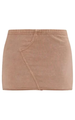 Hot PrettyLittleThing Petite Acid Wash Micro Mini Skirt Brown