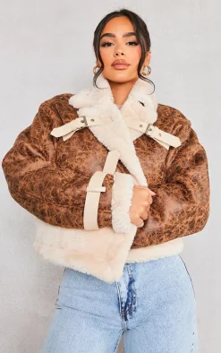 PrettyLittleThing Aviator Jackets*Petite Borg & Distressed PU Aviator Jacket