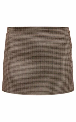 Outlet PrettyLittleThing Petite Check Print Low Waist Micro Mini Skirt Brown
