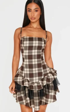 Petite Check Strappy Rara Mini Dress-PrettyLittleThing Discount