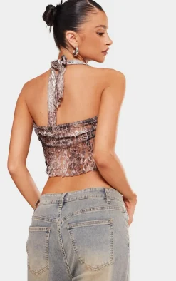PrettyLittleThing Sleeveless Tops*Petite Crushed Lace Halterneck Crop Top