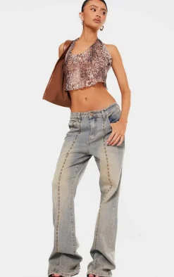 PrettyLittleThing Sleeveless Tops*Petite Crushed Lace Halterneck Crop Top