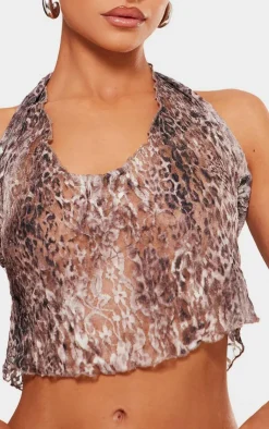 PrettyLittleThing Sleeveless Tops*Petite Crushed Lace Halterneck Crop Top