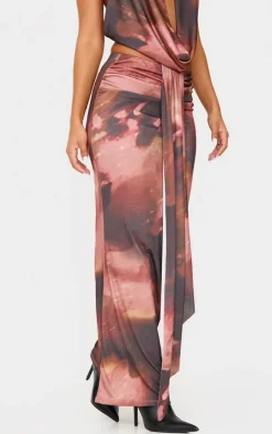 Best PrettyLittleThing Petite Floral Print Drape Detail Maxi Skirt Brown