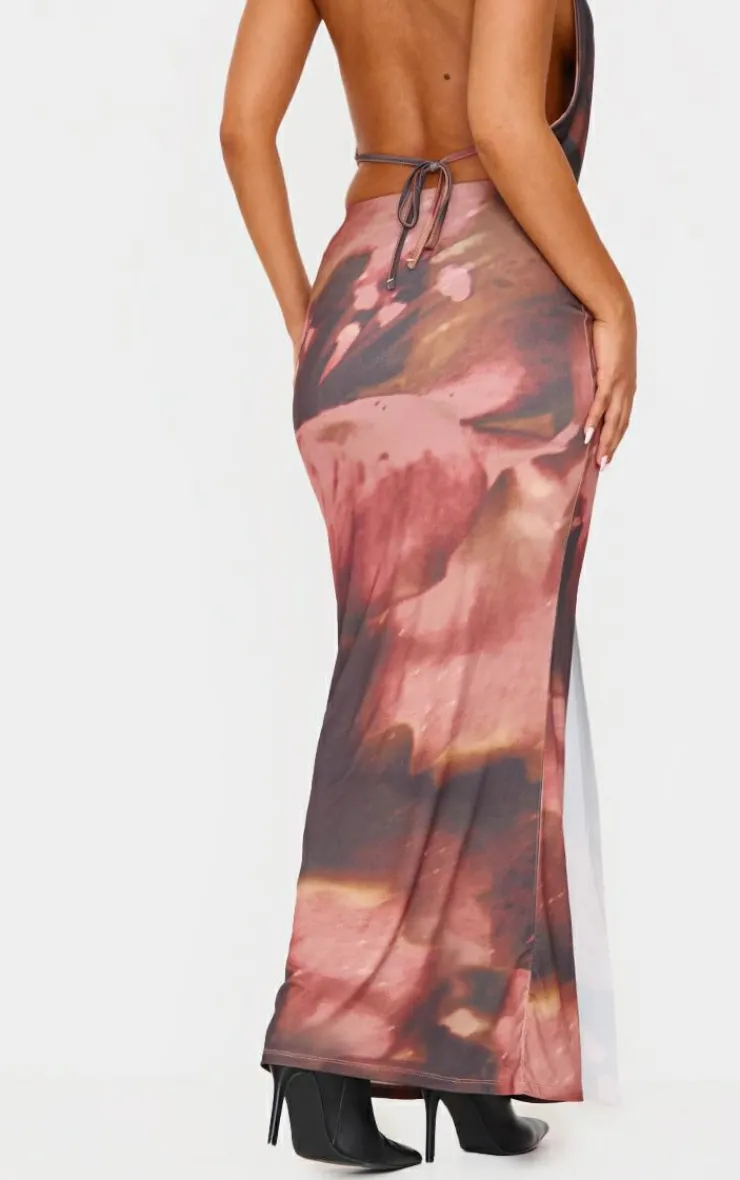Best PrettyLittleThing Petite Floral Print Drape Detail Maxi Skirt Brown