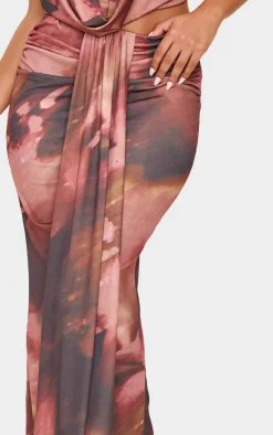 Best PrettyLittleThing Petite Floral Print Drape Detail Maxi Skirt Brown
