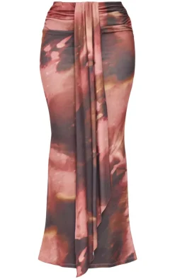 Best PrettyLittleThing Petite Floral Print Drape Detail Maxi Skirt Brown