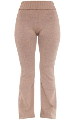Outlet PrettyLittleThing Petite Knitted Fold Over Waist Flared Pants Brown