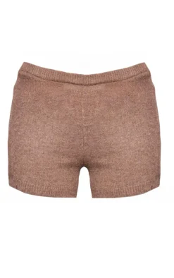 Sale PrettyLittleThing Petite Knitted Low Rise Hotpants Brown