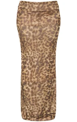 PrettyLittleThing Petite Leopard Maxi Skirt Brown