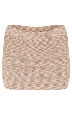 Sale PrettyLittleThing Petite Marl Knit Mini Skirt Brown