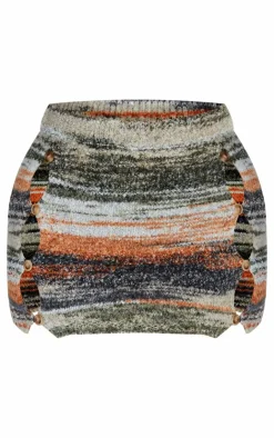 Clearance PrettyLittleThing Petite Multi Knitted Side Button Up Mini Skirt Brown