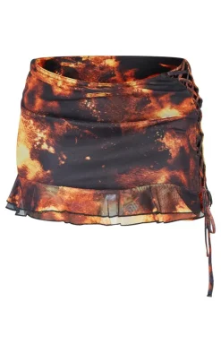 Best PrettyLittleThing Petite Printed Side Lace Up Frill Detail Mini Skirt Brown