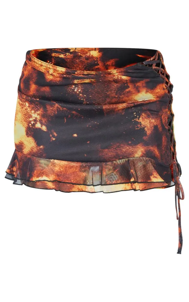 Best PrettyLittleThing Petite Printed Side Lace Up Frill Detail Mini Skirt Brown