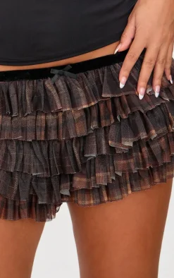 Petite Brown Tartan Low Rise Bloomer Shorts