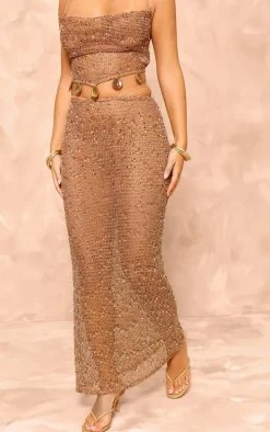 Best PrettyLittleThing Petite Textured Waist Wrap Detail Maxi Skirt Brown