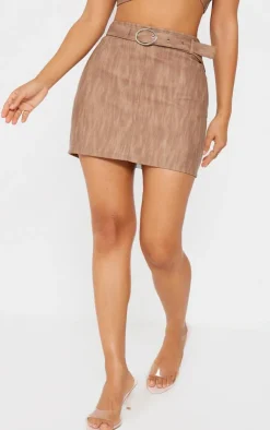 Outlet PrettyLittleThing Petite Woven Micro Mini Skirt Brown