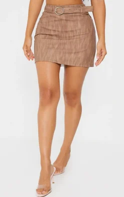 Outlet PrettyLittleThing Petite Woven Micro Mini Skirt Brown