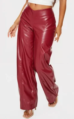 Petite Dipped Front Waist Faux Leather Pants-PrettyLittleThing Online