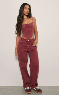 PrettyLittleThing Corsets*Petite Dipped Hem Denim Corset Top