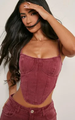 PrettyLittleThing Corsets*Petite Dipped Hem Denim Corset Top