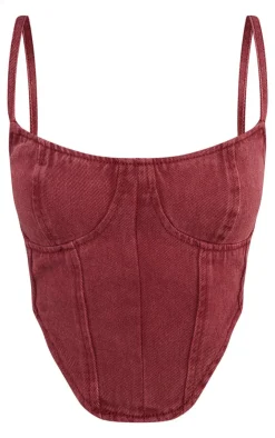 PrettyLittleThing Corsets*Petite Dipped Hem Denim Corset Top