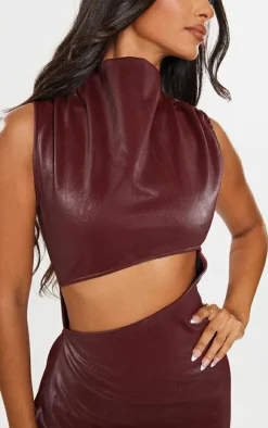 Petite Burgundy Faux Leather Sleeveless Cut Out Mini Dress-PrettyLittleThing Discount