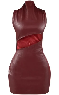 Petite Burgundy Faux Leather Sleeveless Cut Out Mini Dress-PrettyLittleThing Discount