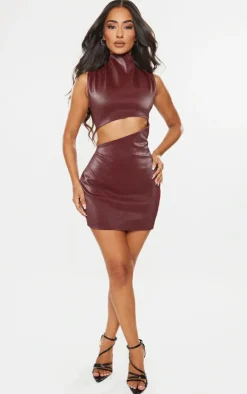 Petite Burgundy Faux Leather Sleeveless Cut Out Mini Dress-PrettyLittleThing Discount