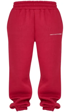 Clearance PrettyLittleThing Petite Graphic Cuffed Sweatpants Burgundy