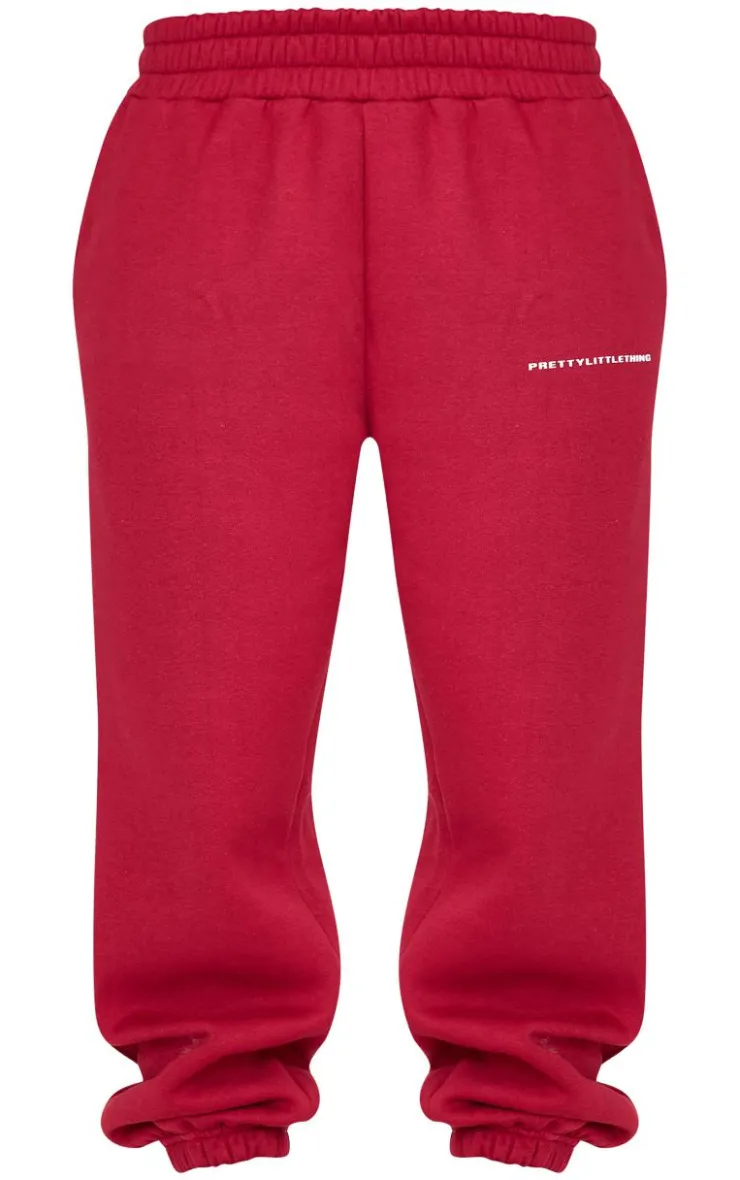 Clearance PrettyLittleThing Petite Graphic Cuffed Sweatpants Burgundy