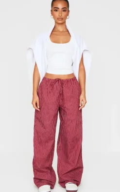 Petite Burgundy Pinstripe Woven Drawstring Waist Low Rise Pants