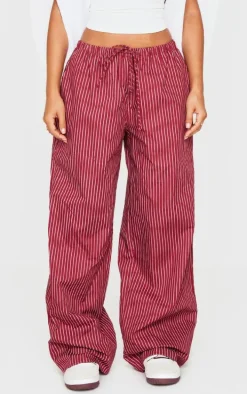 Petite Burgundy Pinstripe Woven Drawstring Waist Low Rise Pants