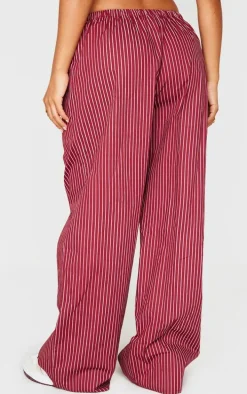 Petite Burgundy Pinstripe Woven Drawstring Waist Low Rise Pants