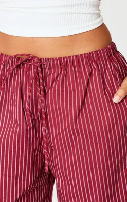 Petite Burgundy Pinstripe Woven Drawstring Waist Low Rise Pants