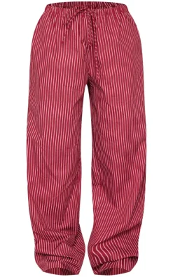 Petite Burgundy Pinstripe Woven Drawstring Waist Low Rise Pants