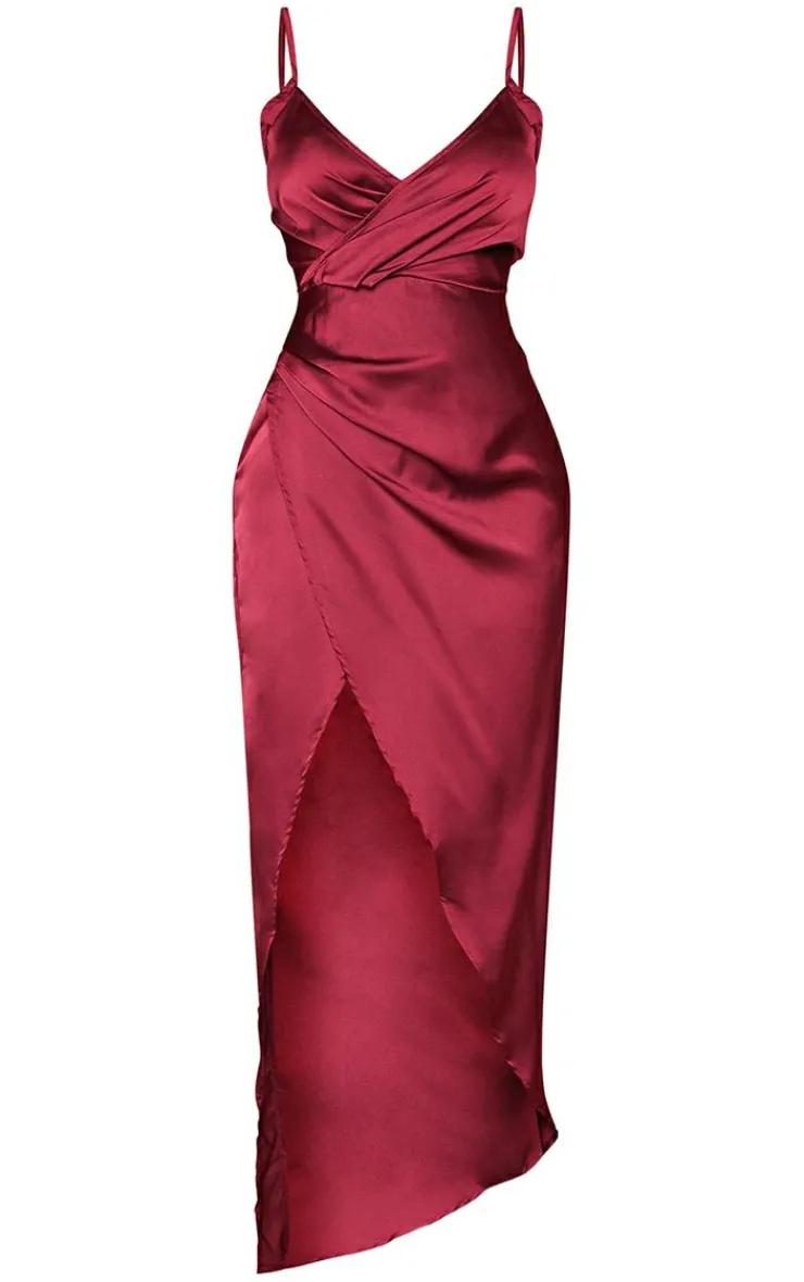 Petite Satin Wrap Detail Maxi Dress-PrettyLittleThing Sale