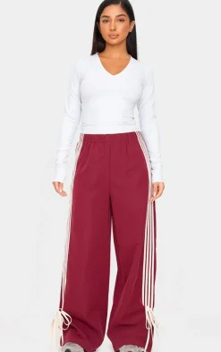 Petite Burgundy Shell Bow Detail Track Pants
