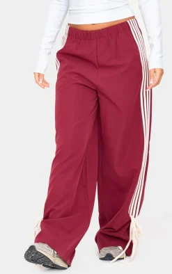 Petite Burgundy Shell Bow Detail Track Pants