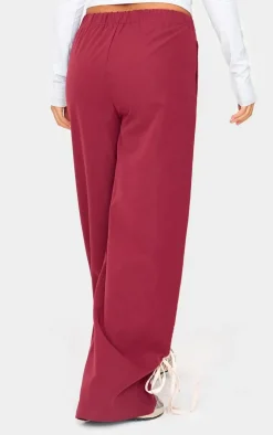 Petite Burgundy Shell Bow Detail Track Pants