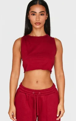 Best PrettyLittleThing Petite Sleeveless Raw Edge Tank Top Burgundy