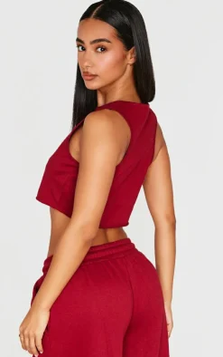 Best PrettyLittleThing Petite Sleeveless Raw Edge Tank Top Burgundy