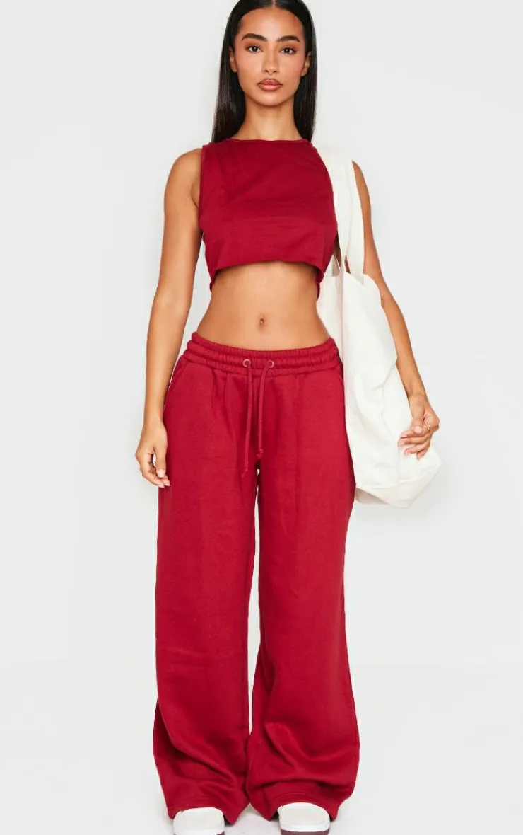 Best PrettyLittleThing Petite Sleeveless Raw Edge Tank Top Burgundy