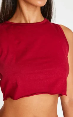 Best PrettyLittleThing Petite Sleeveless Raw Edge Tank Top Burgundy