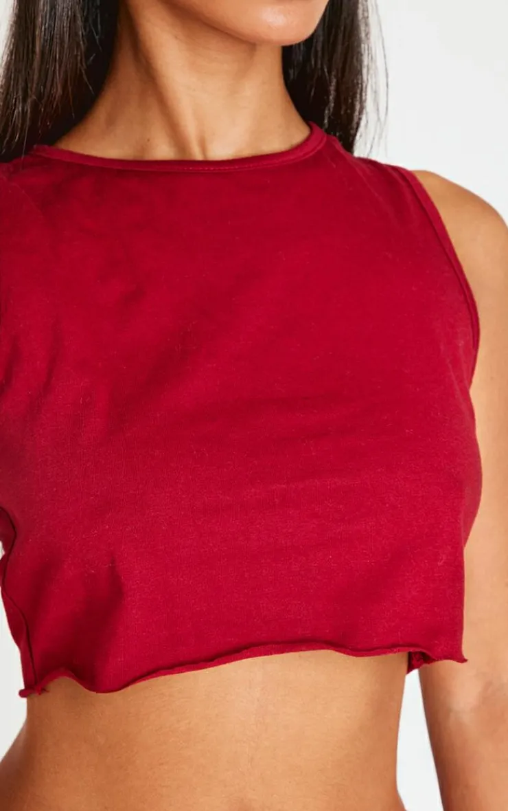 Best PrettyLittleThing Petite Sleeveless Raw Edge Tank Top Burgundy