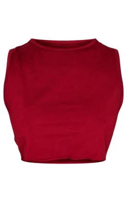 Best PrettyLittleThing Petite Sleeveless Raw Edge Tank Top Burgundy