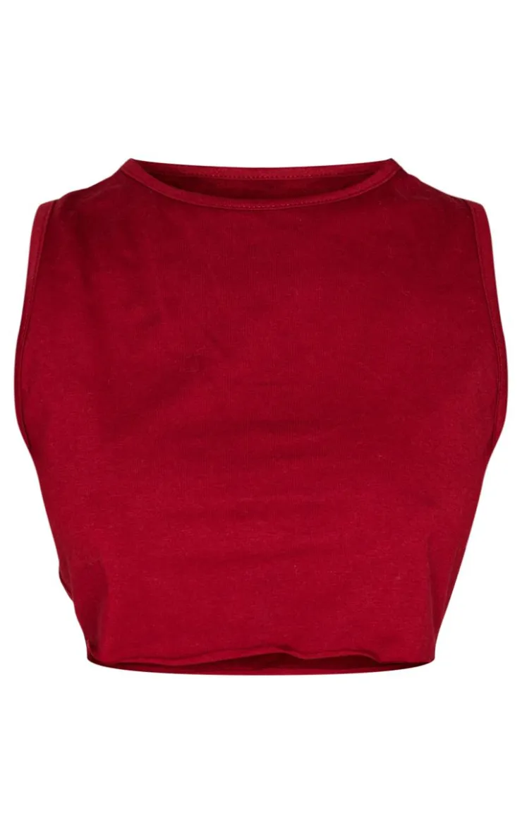 Best PrettyLittleThing Petite Sleeveless Raw Edge Tank Top Burgundy